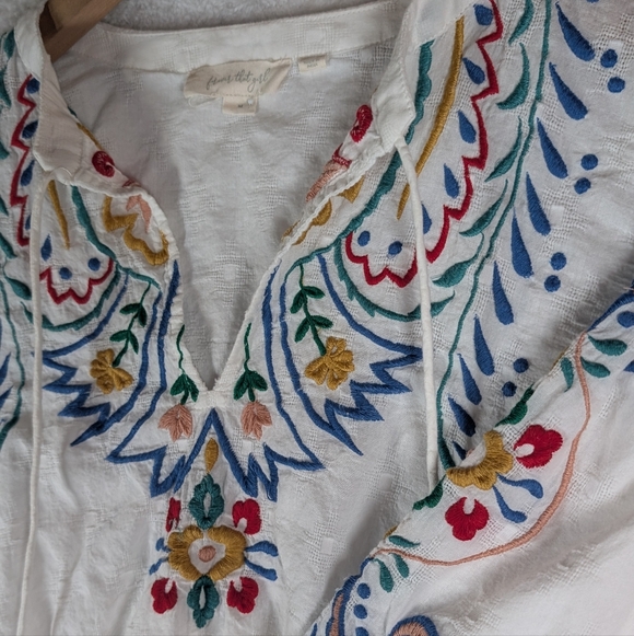 Anthropologie White Peasant Blouse with Multicolor Embroidery - Picture 8 of 8